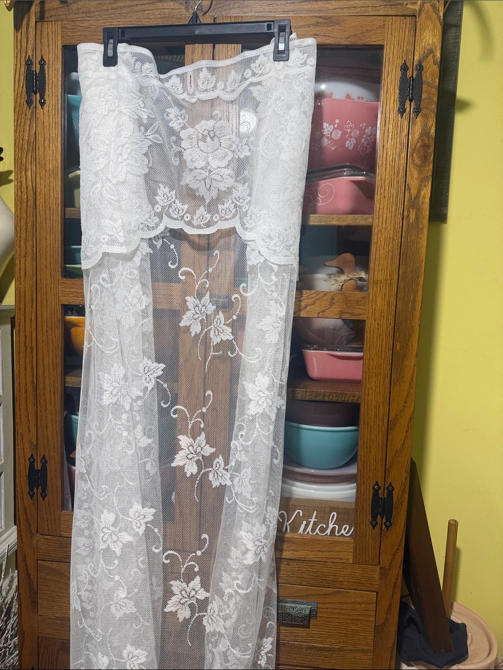 Vintage bright white lace floral ivy leaves shower curtain cottagecore